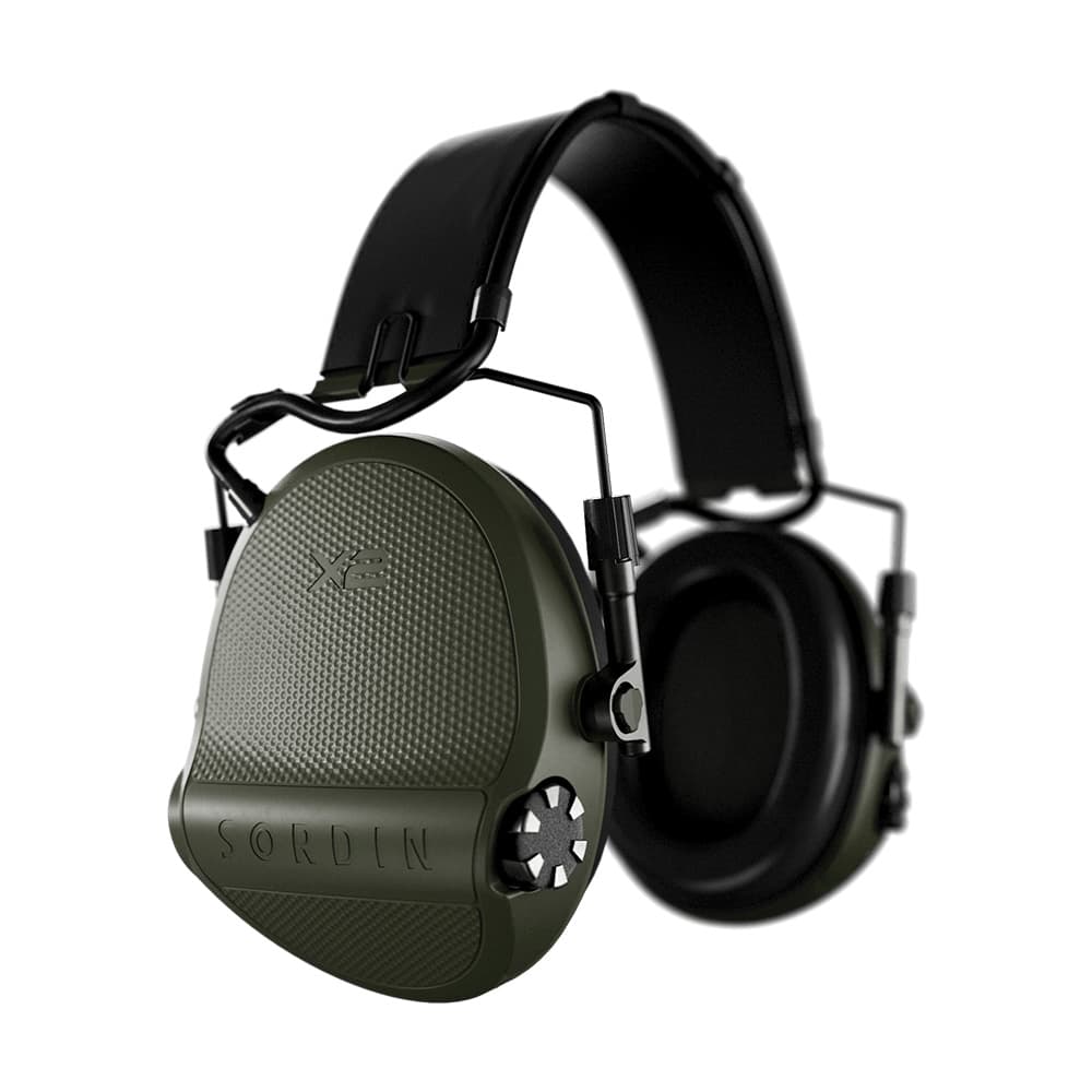 Casque anti-bruit Suprême X2 vert olive avec serre-tête cuir noir et anneaux d'hygiène en mousse