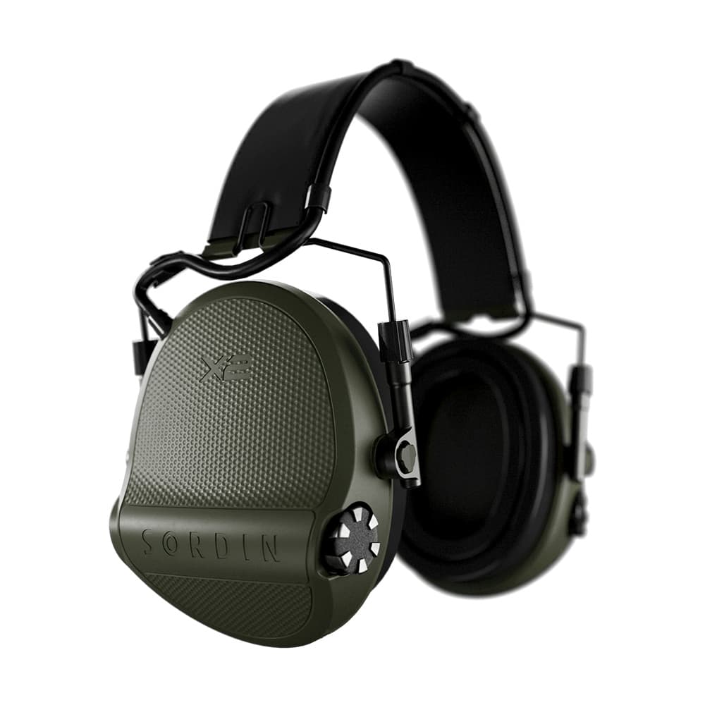 Casque anti-bruit Suprême X2 vert olive avec serre-tête cuir noir et anneaux d'hygiène en gel