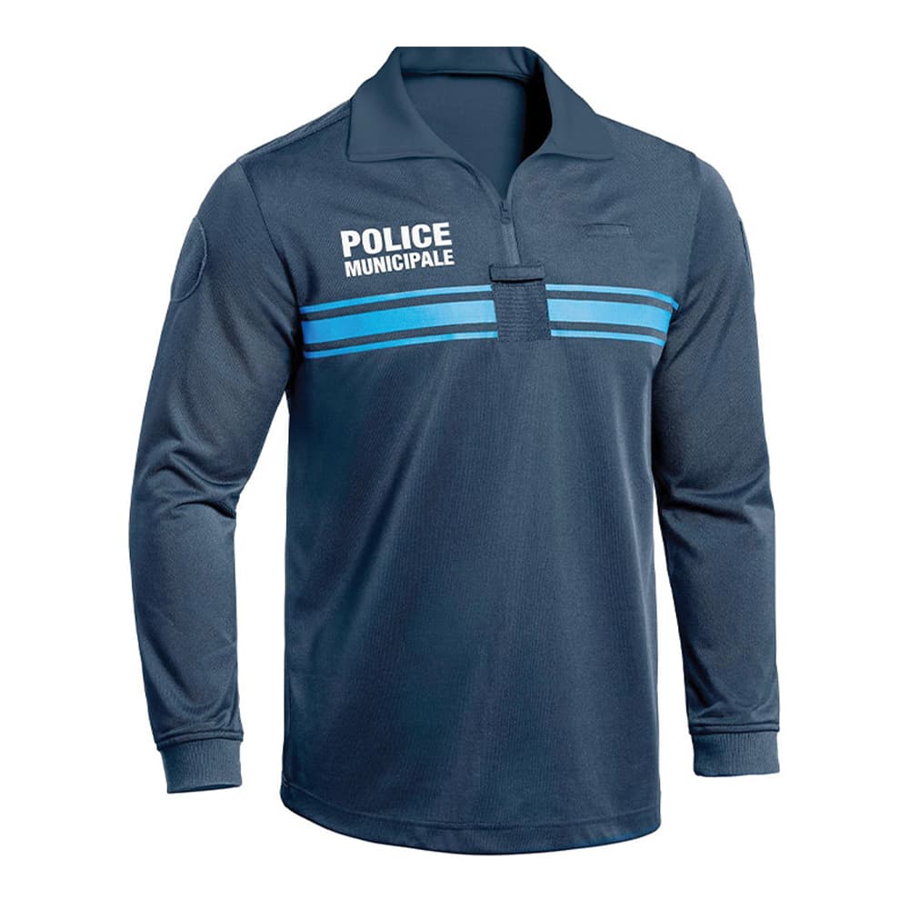 Polo manches longues Police Municipale P.M. ONE bleu