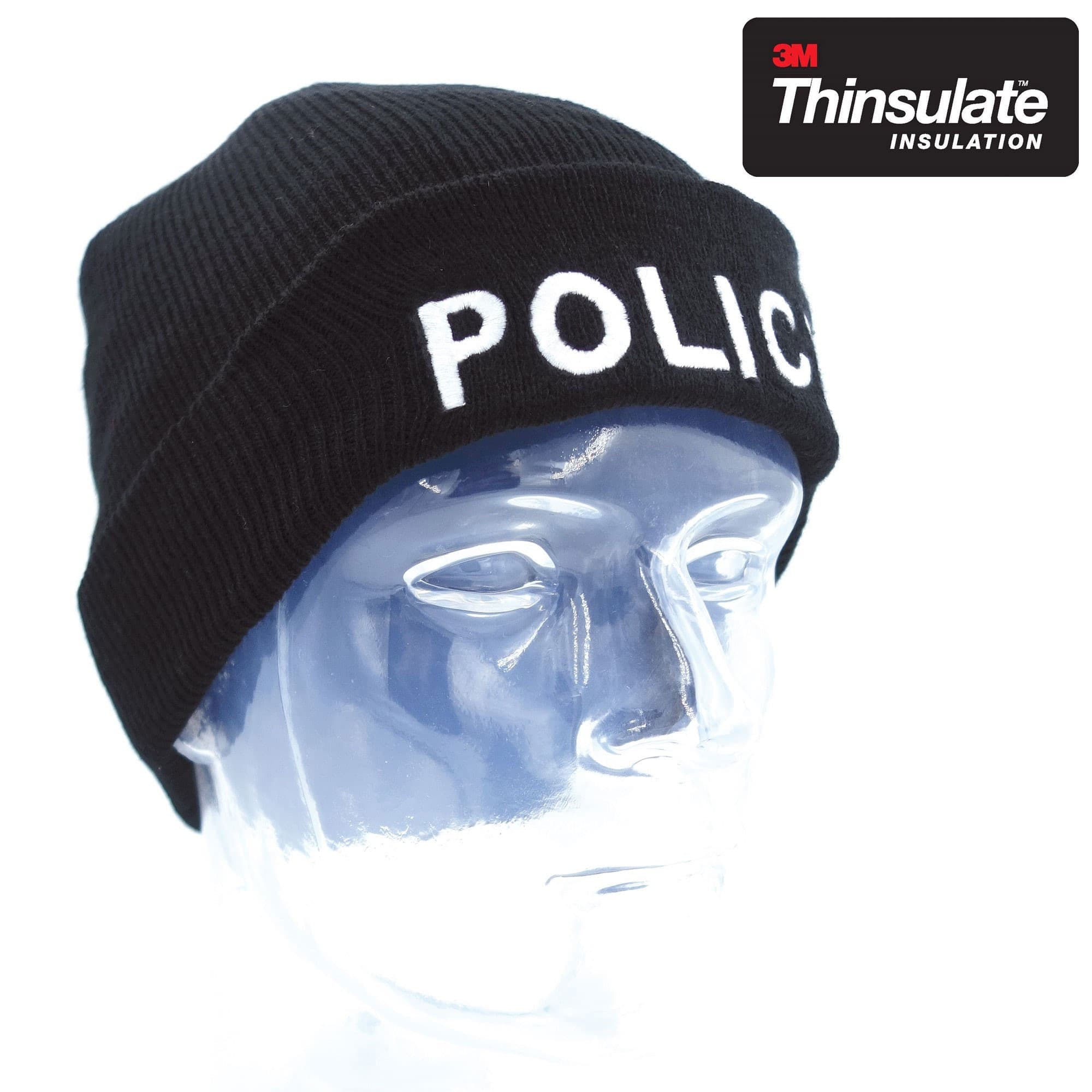 Bonnet noir maille thinsulate brodé police