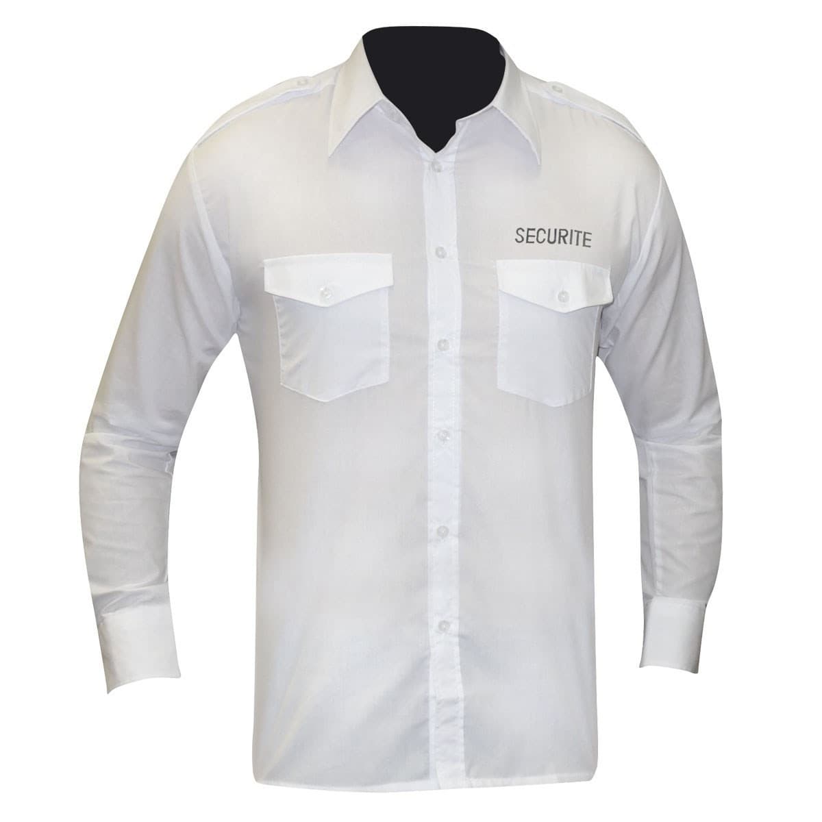 Chemise blanche manches longues - Brodée Sécurité avec pattes d'épaules