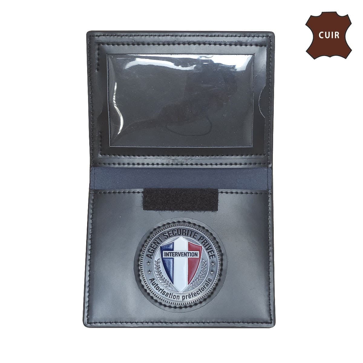 Porte-cartes cuir format CB avec insigne agent sécurité privée