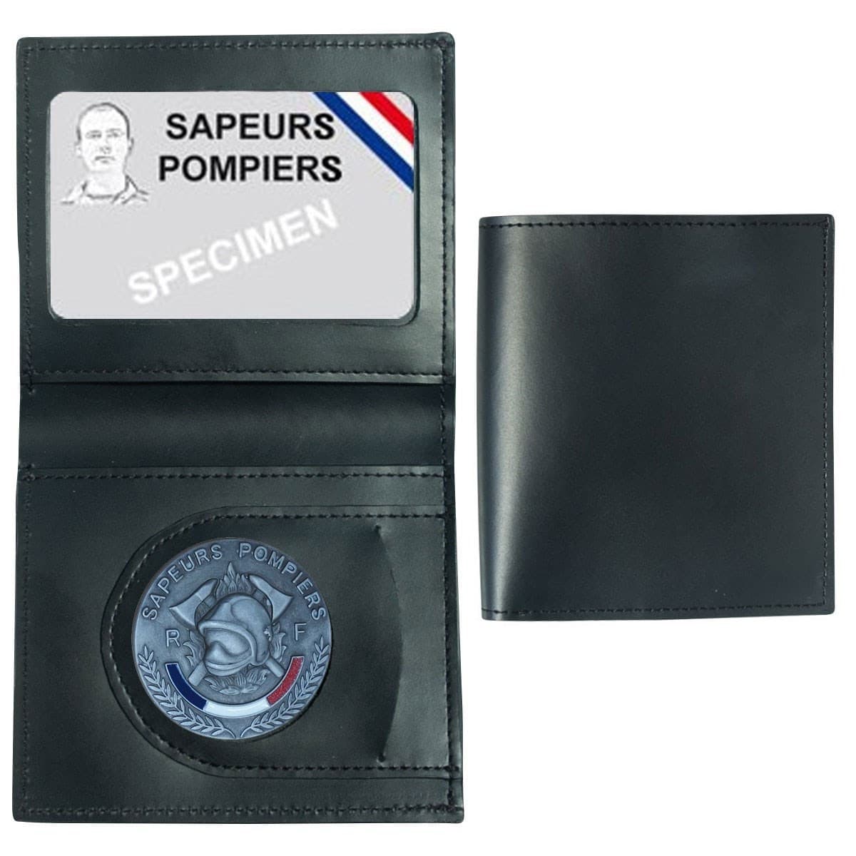 Porte-cartes cuir format CB + billet avec insigne sapeur pompier