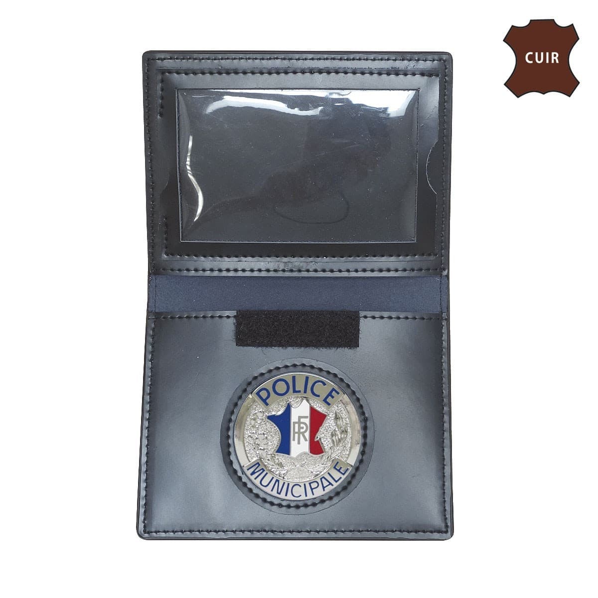 Porte-cartes cuir format CB avec insigne police municipale