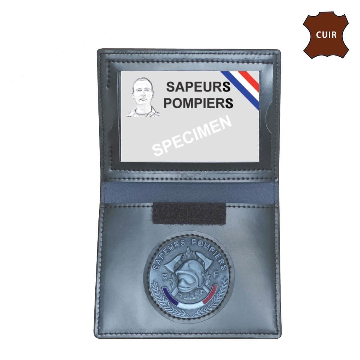 Porte-cartes cuir format CB avec insigne sapeur pompier