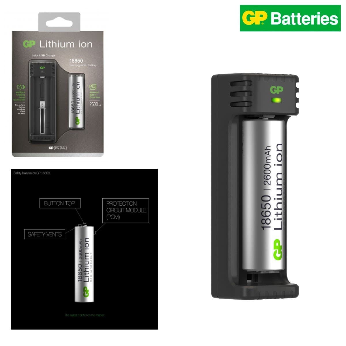 Chargeur USB 1 Slot lithium ION et 1 pile 18650