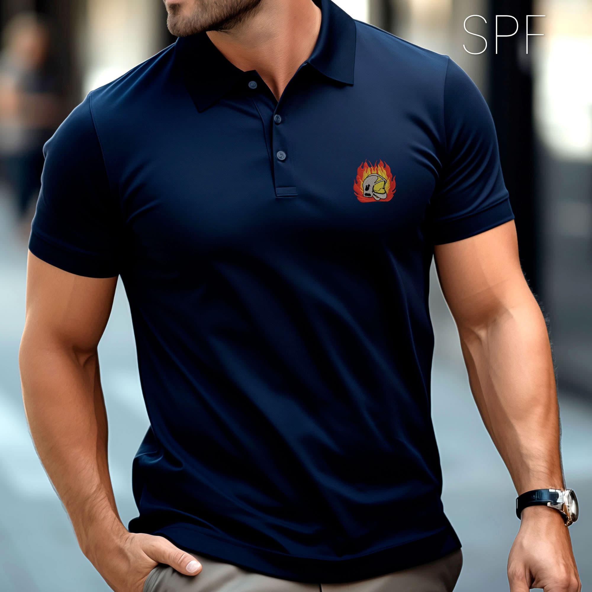 Polo marine manches courtes brodé