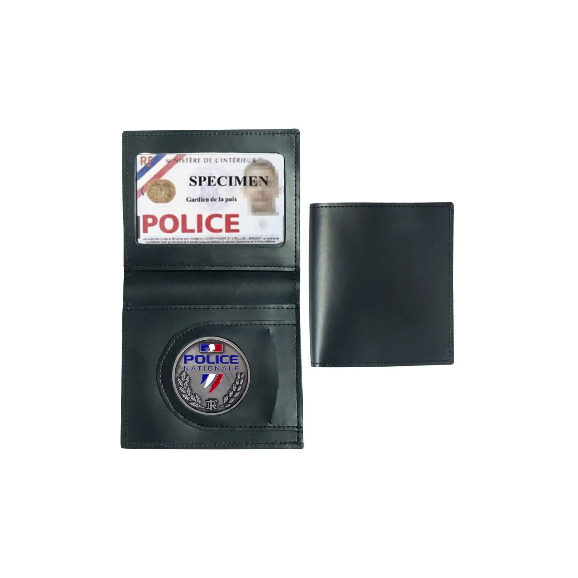 Porte-cartes cuir format CB + billet avec insigne police