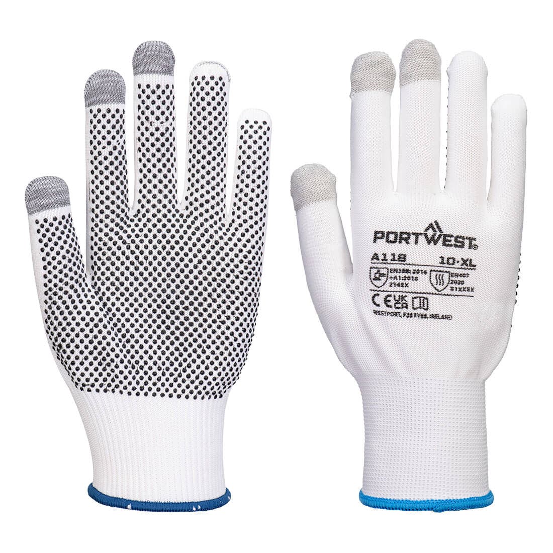 Grip 13 Gant PVC avec picots pour écran tactile (12 paires) Blanc/Gris