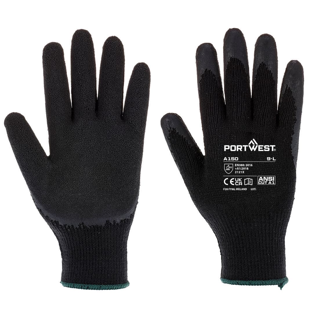 Gant tricoté enduit Latex Classique Noir