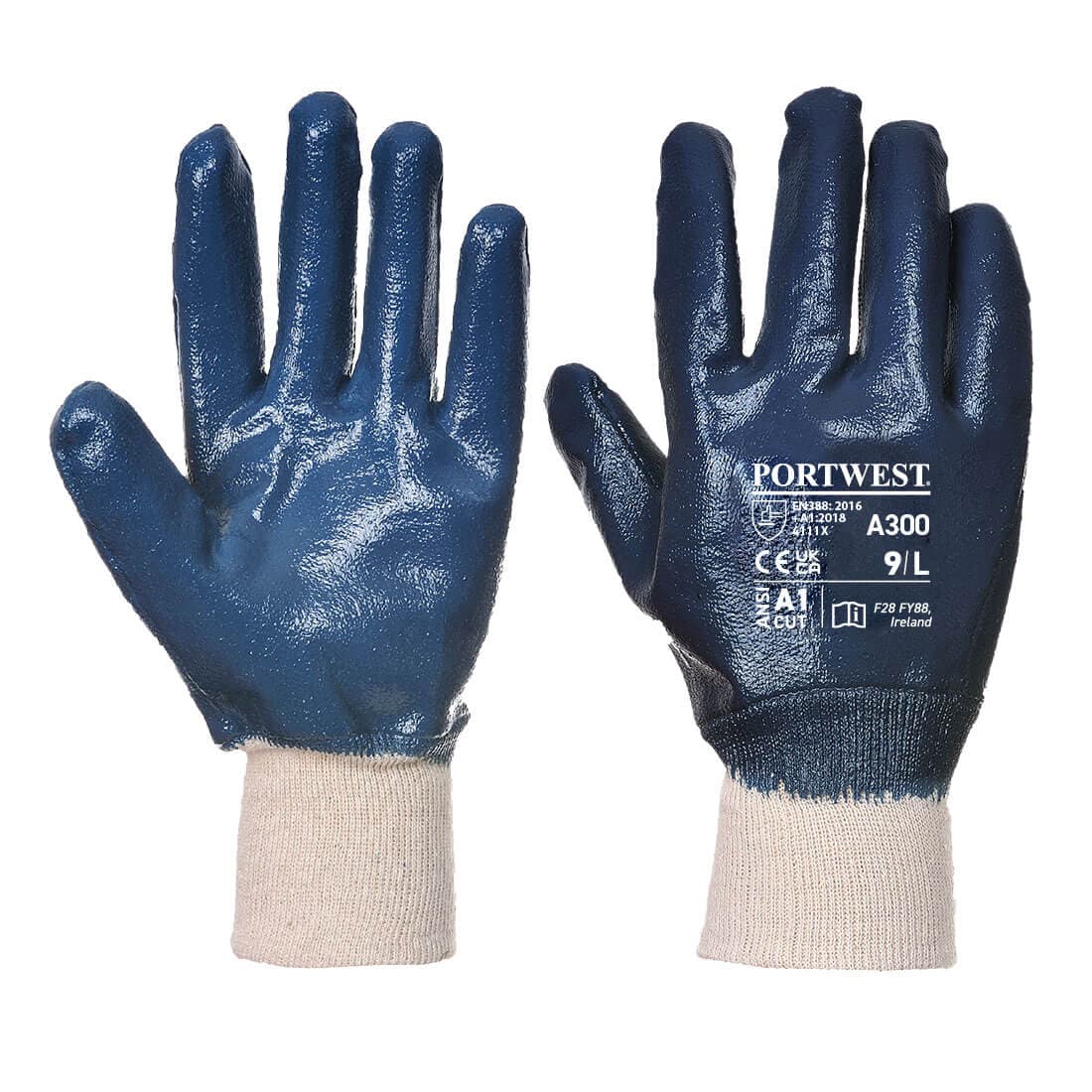 Gant nitrile, poignet tricot Marine