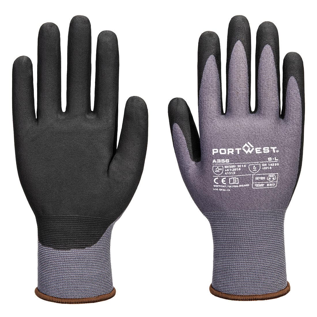 Gants ESD nitrile gris/noir – Paume enduite nitrile