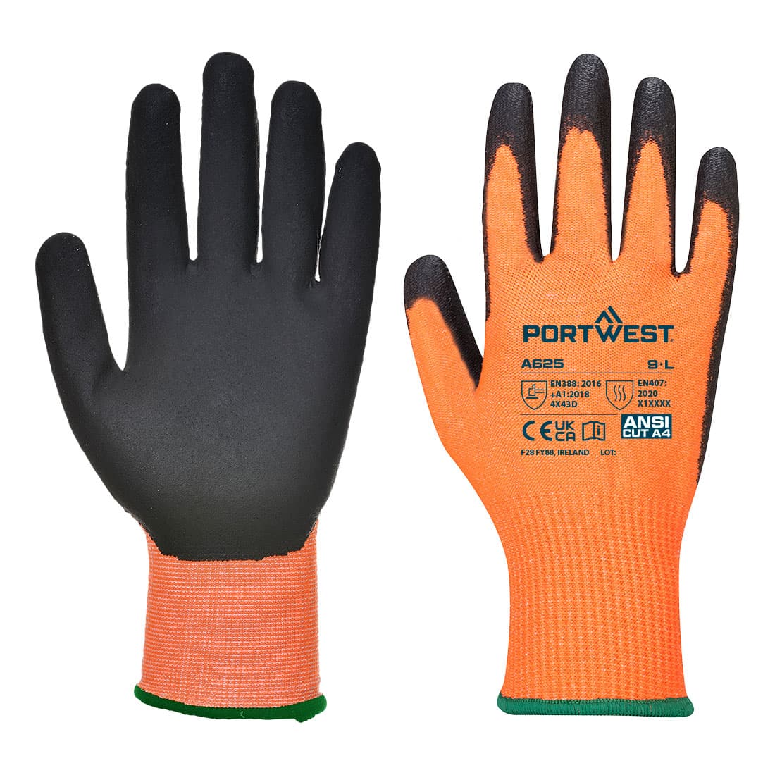 Gant PU Vis-Tex coupure D Orange/Noir