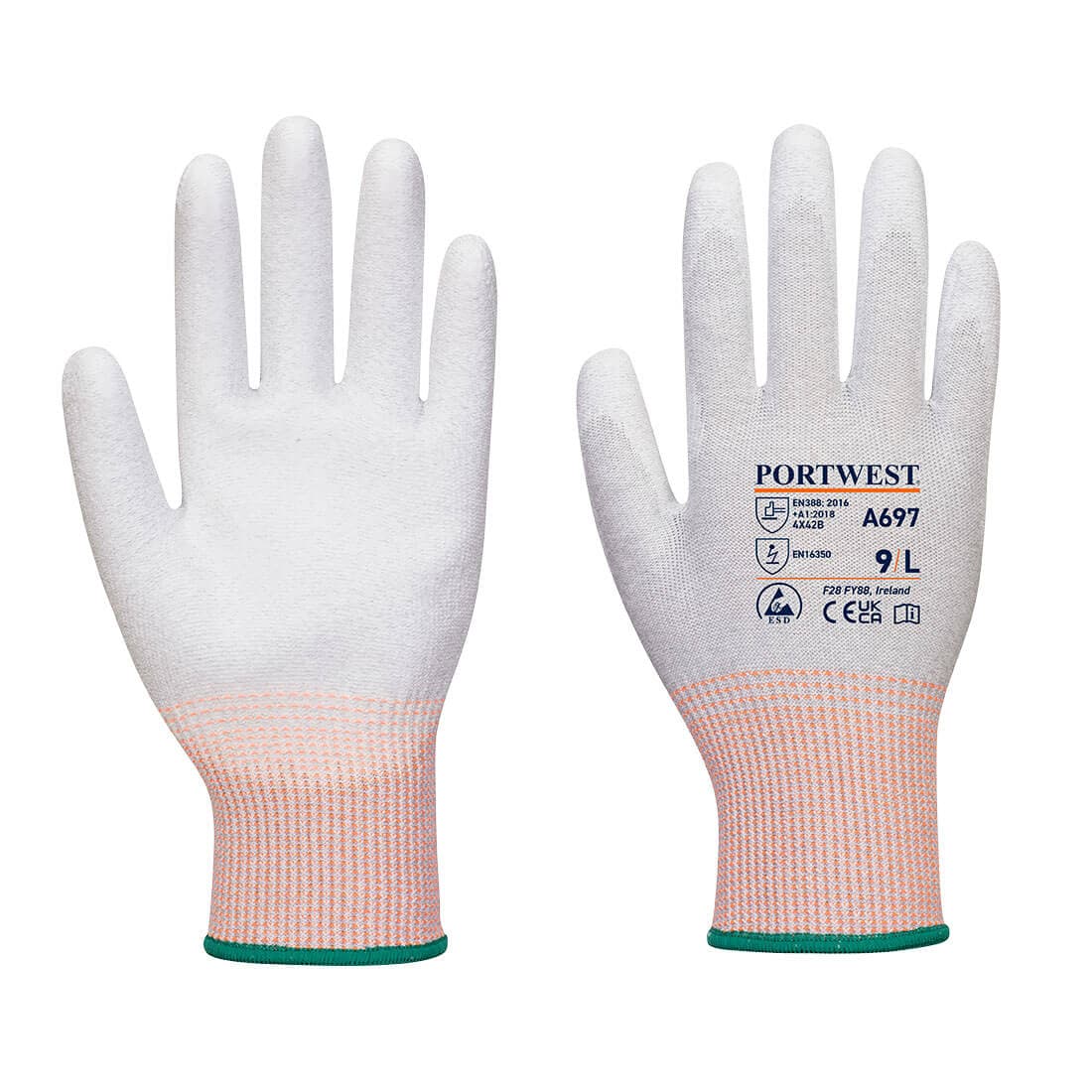 Gant paume enduite PU ESD - Paquet de 12 Gris/Blanc