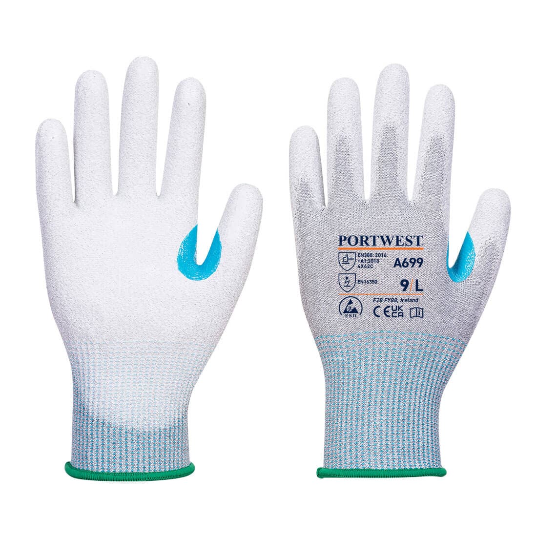 Gant paume enduite PU ESD - Paquet de 12 Gris/Blanc