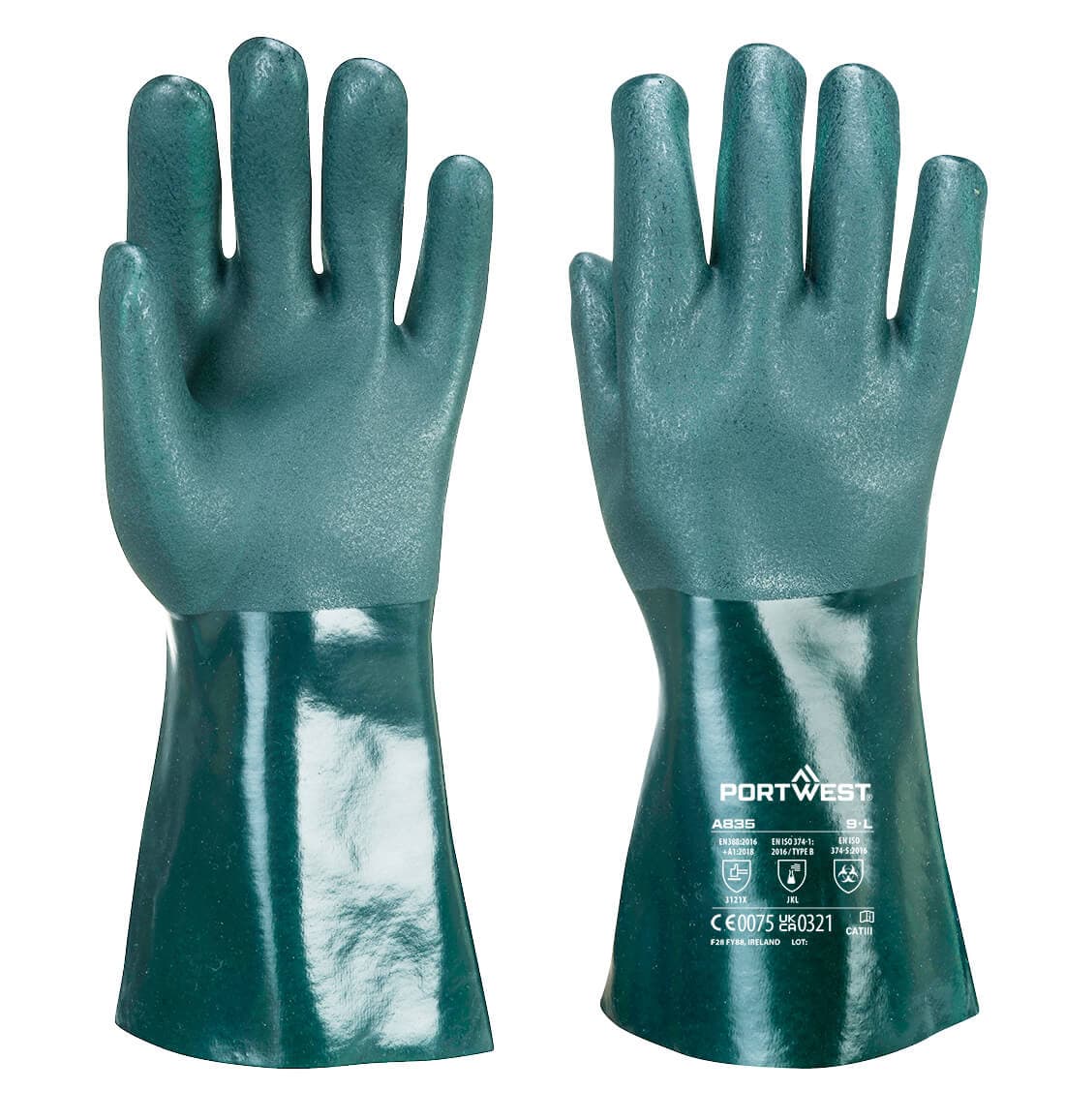 Gant PVC 35cm double trempage Vert