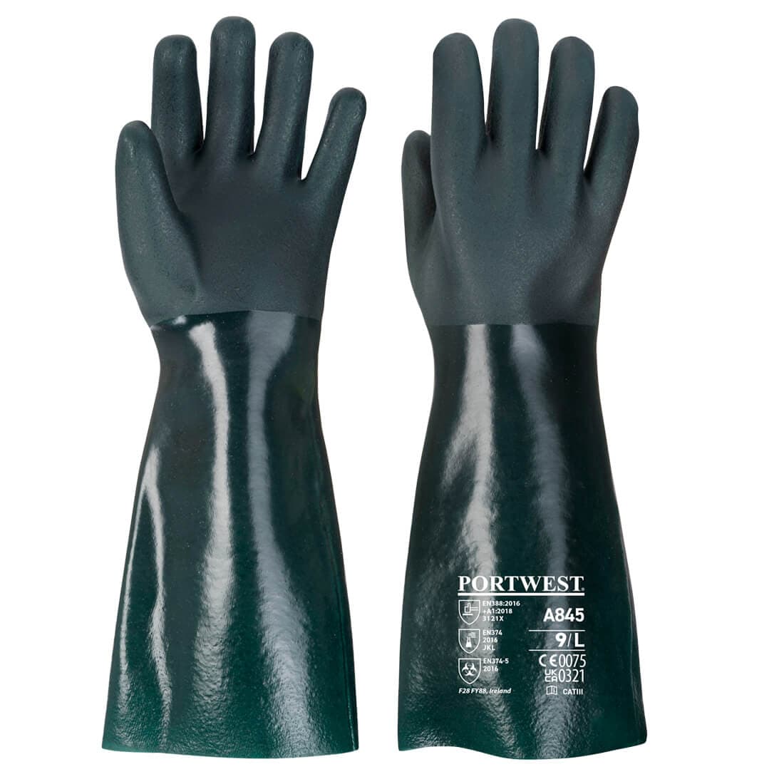 Gant PVC 45cm double trempage Vert