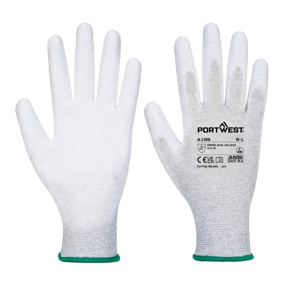 Gants antistatiques ESD à paume enduite PU – Lot de 12 paires