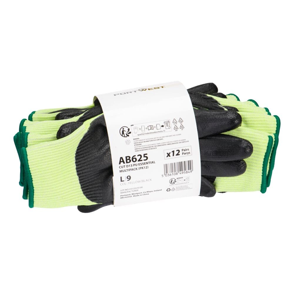 Gant coupure D13 PU Essential (12 paires) Jaune/Noir