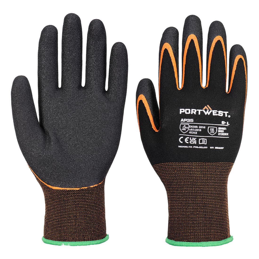 Gant Grip 15 Nitrile double paume Noir/Orange