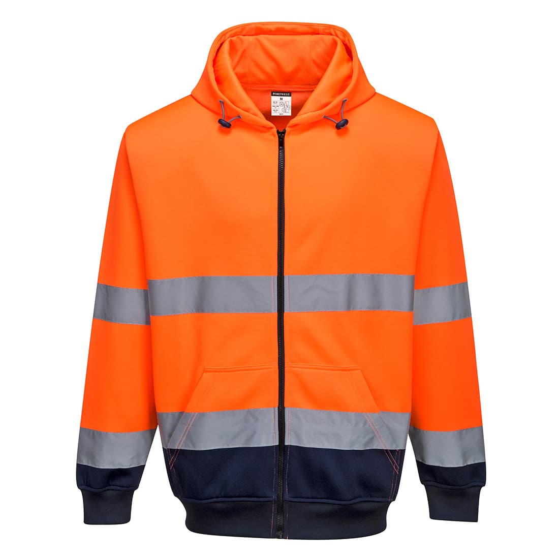 Sweat Hi-Vis bicolore zippé à capuche Orange/Marine