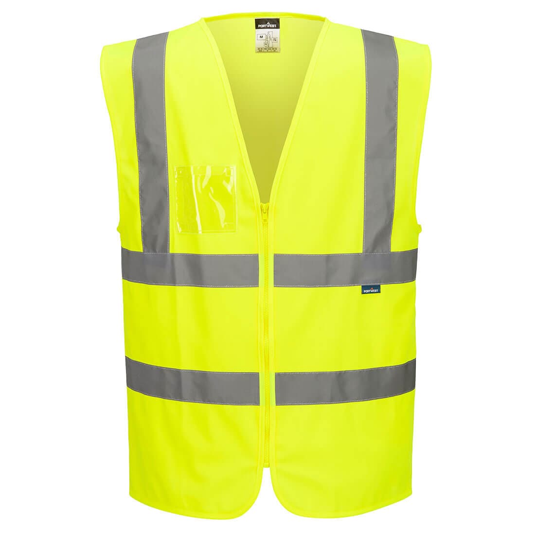 Gilet Haute Visibilité Zippé Bandes Ceinture et Bretelles Jaune