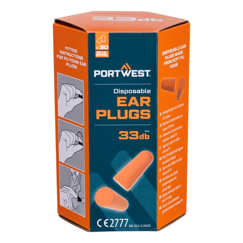 Bouchons d'oreille en mousse PU (30 paires) Orange