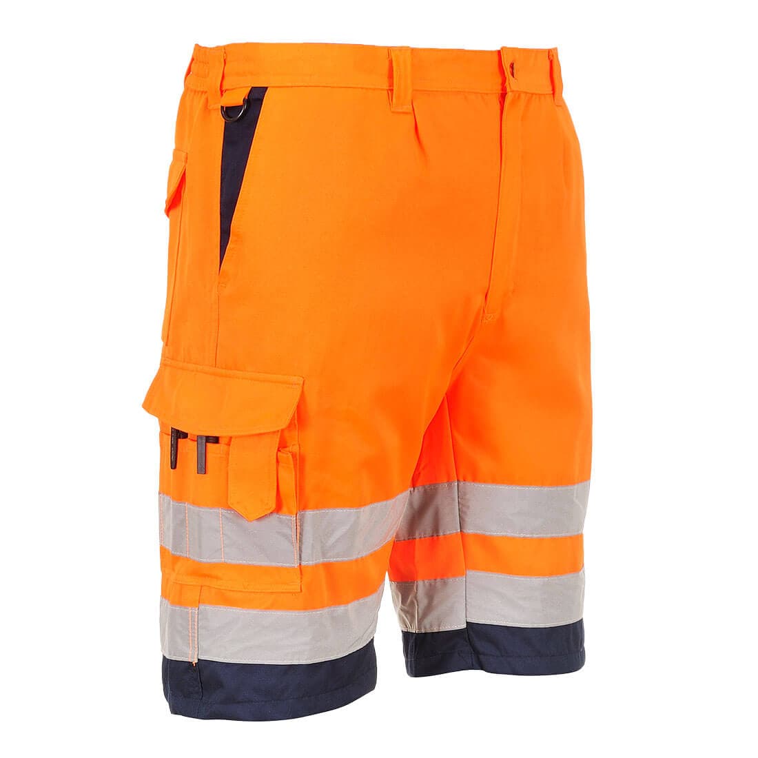 Short en poly-coton léger haute visibilité Orange/Marine