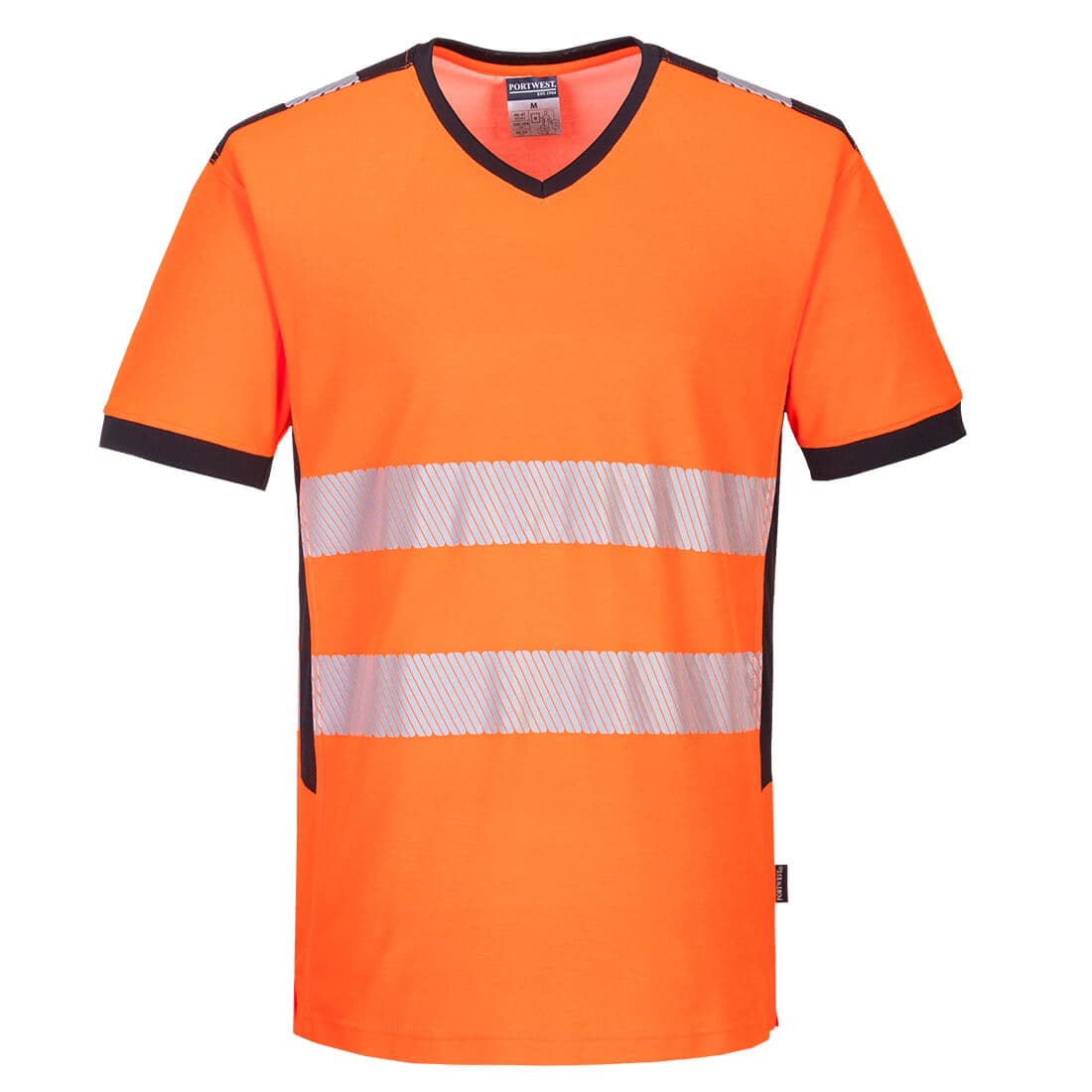 T-shirt col V PW3 Hi-Vis Orange/Noir