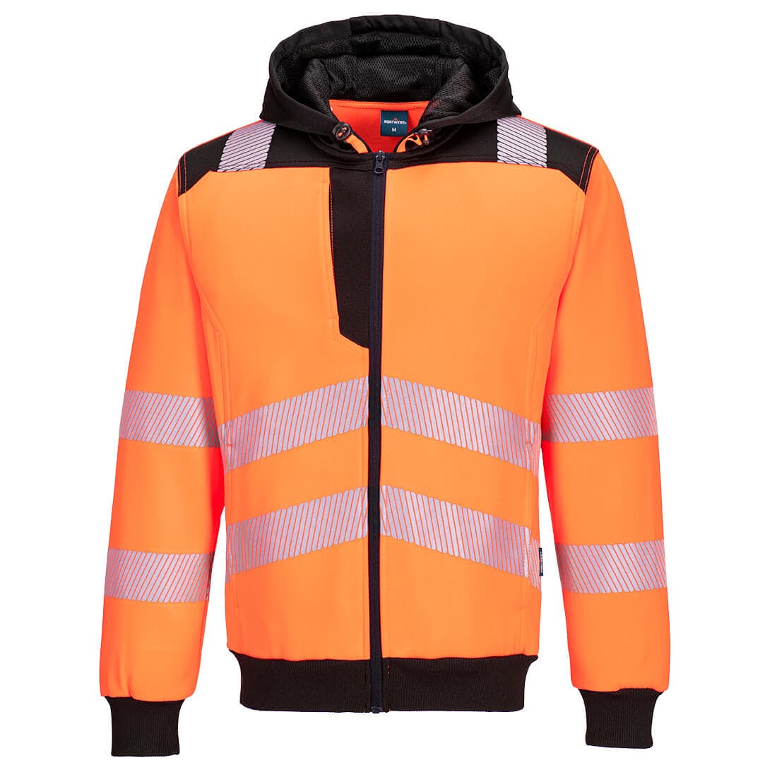PW3 - Sweat à capuche zippé Haute-Visibilité Orange/Noir