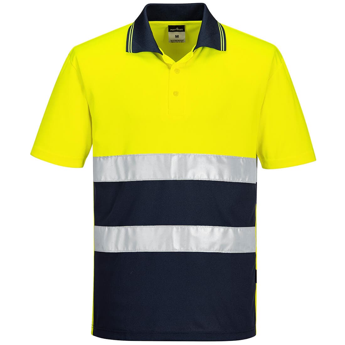 Polo contrasté léger haute visibilité M/C Jaune/Marine