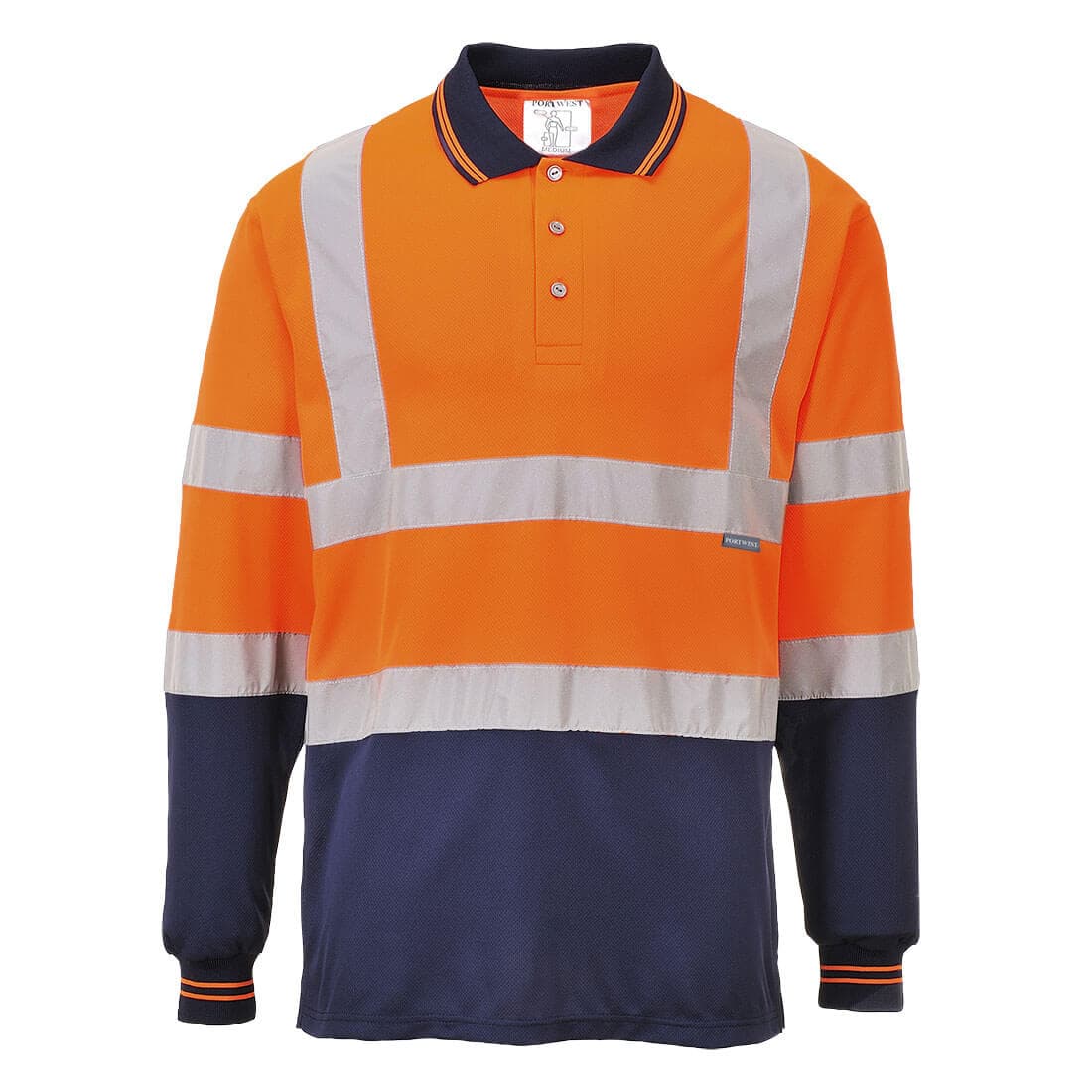 Polo bicolore manches longues Orange/Marine
