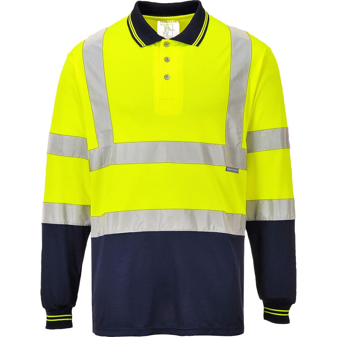 Polo bicolore manches longues Jaune/Marine