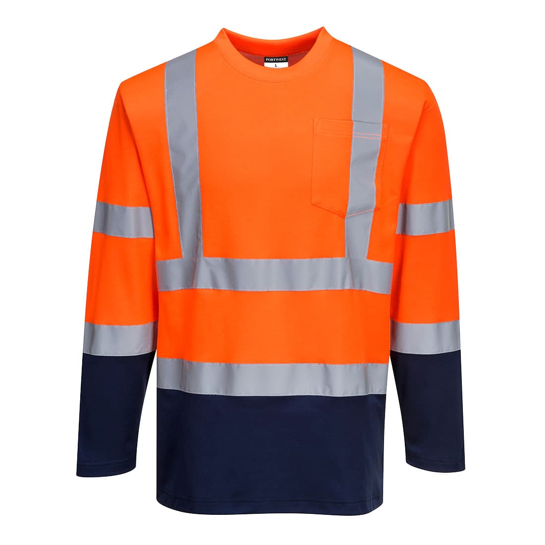 T-Shirt Coton Comfort bicolore manches longues Orange/Marine