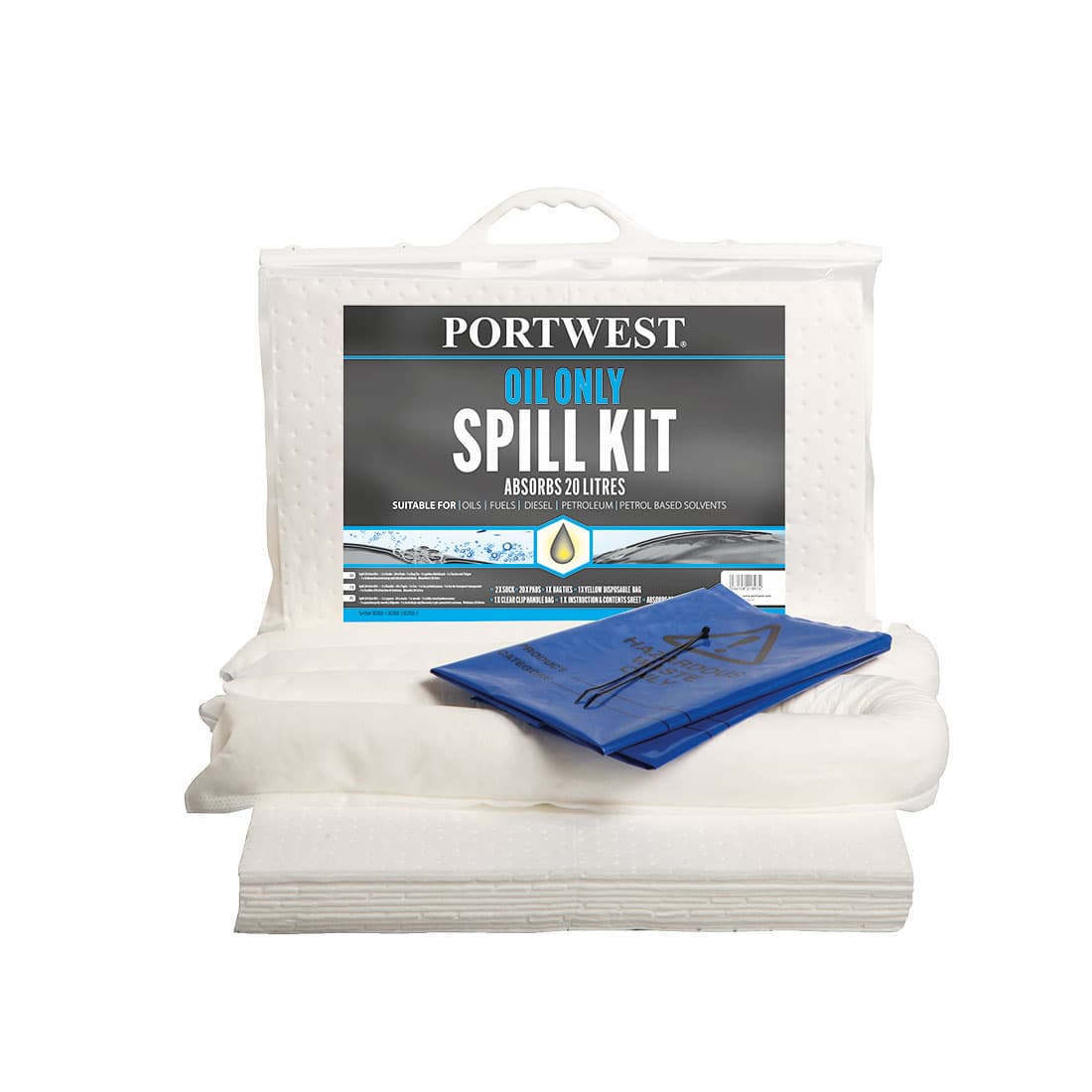 Kit absorbant 20 litres, hydrocarbures uniquement Blanc
