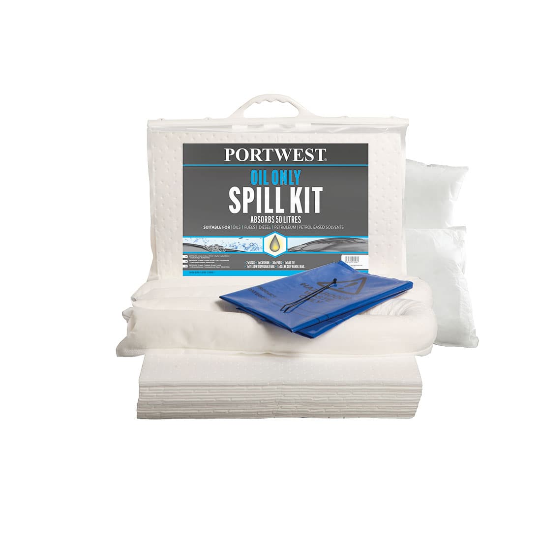 Kit absorbants 50 litres pour hydrocarbures uniquement Blanc