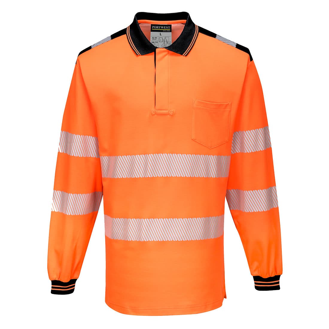 PW3 Polo Haute Visibilité ML Orange/Noir