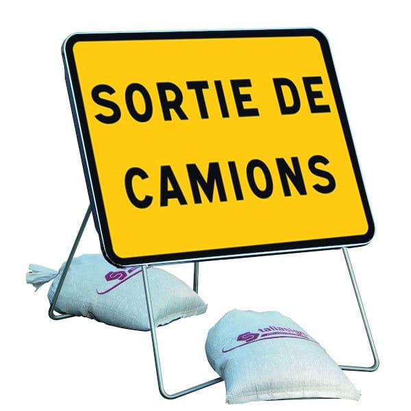 Panneau de chantier - SORTIE CAMION avec pied et 2 sacs de lestage