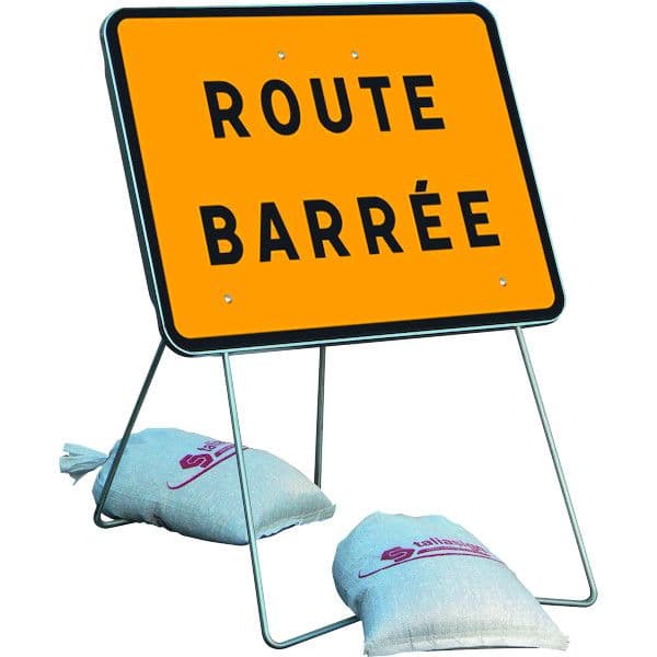 Panneau de chantier - ROUTE BARRÉE (2 sacs de lestage)