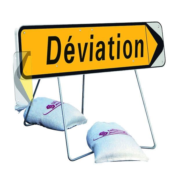Panneau de déviation avec pied fixe et 2 sacs de lestage