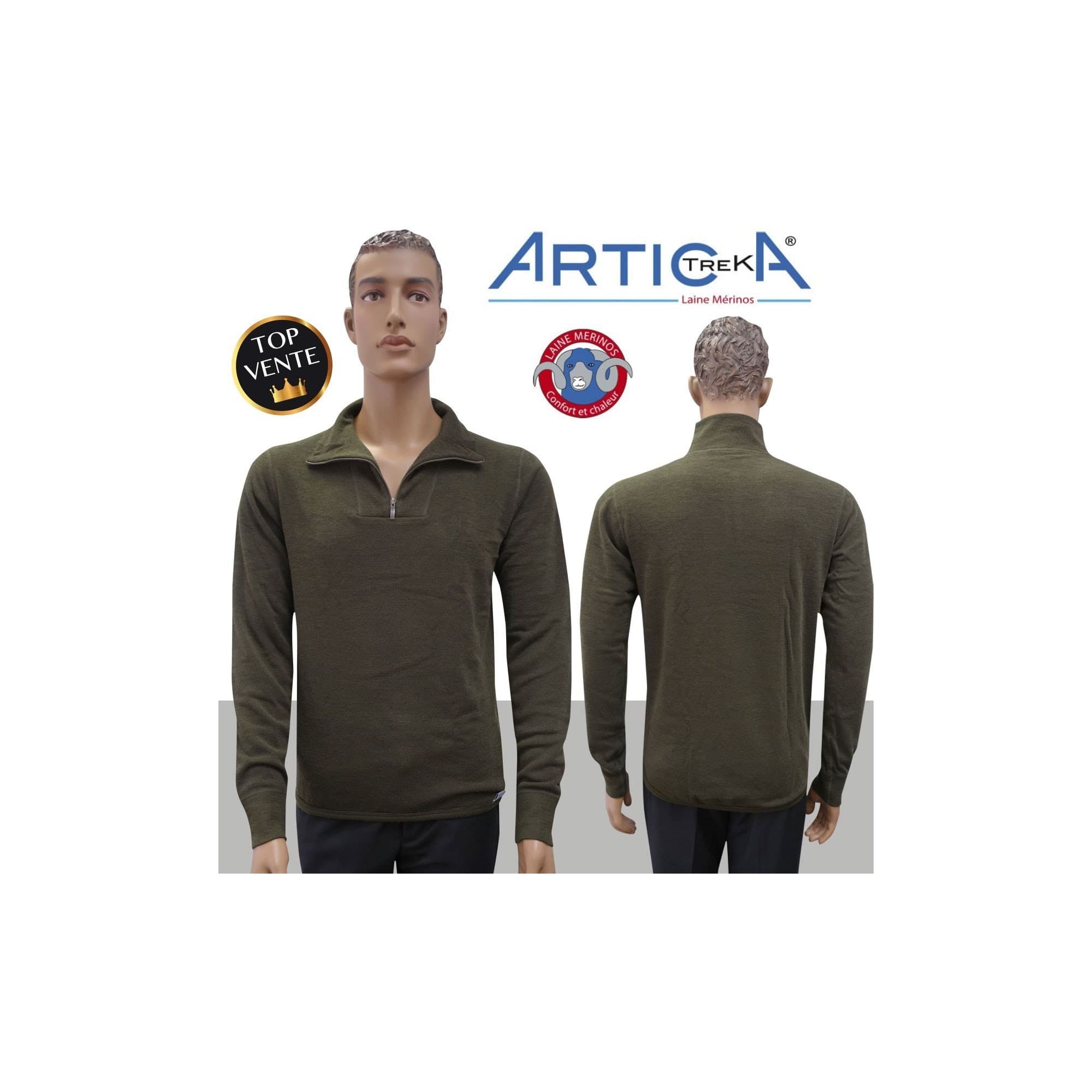 Pull polo manches longues Artica Trek en laine mérinos 200 g/m²