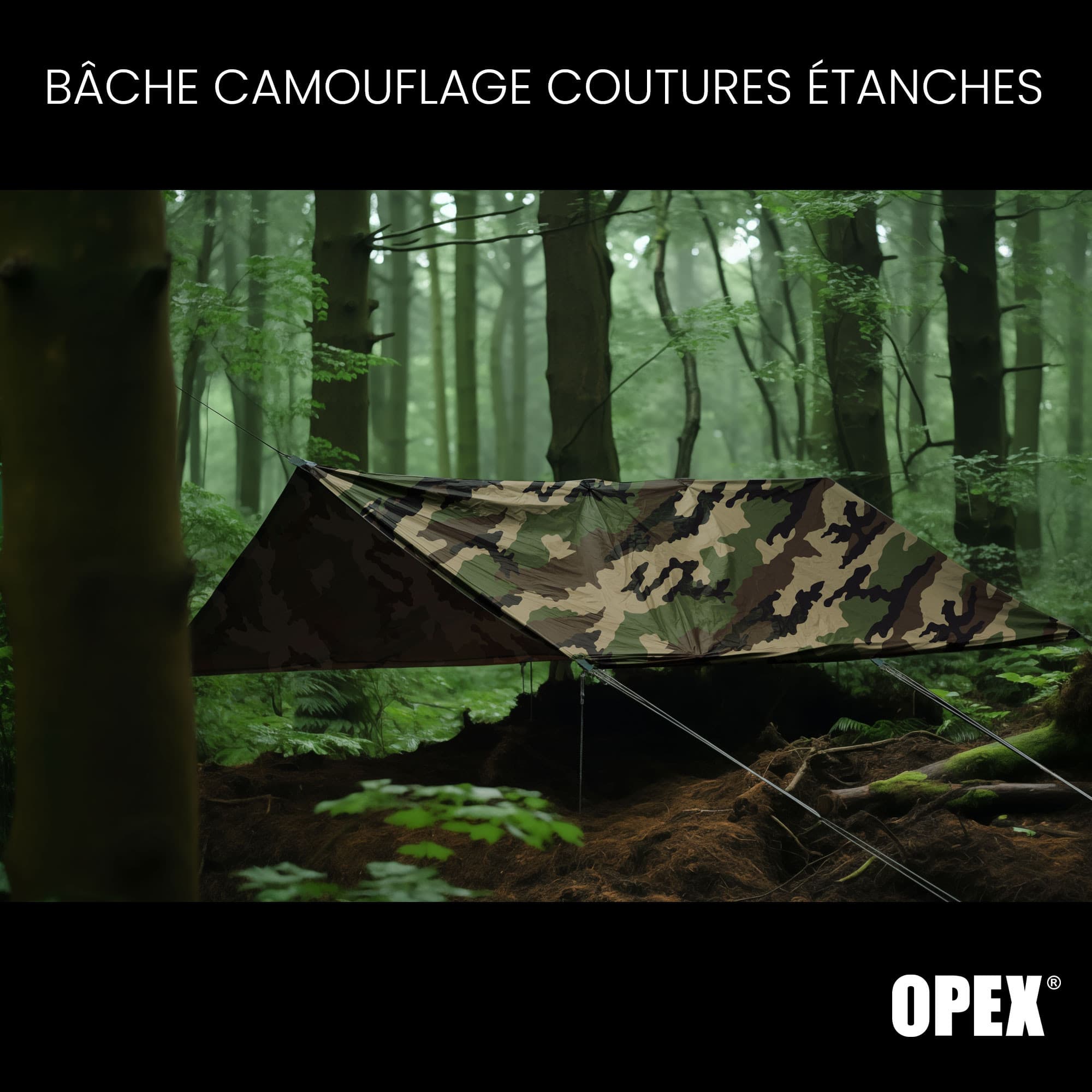 Bâche militaire camouflage étanche Ripstop 2 x 3 m