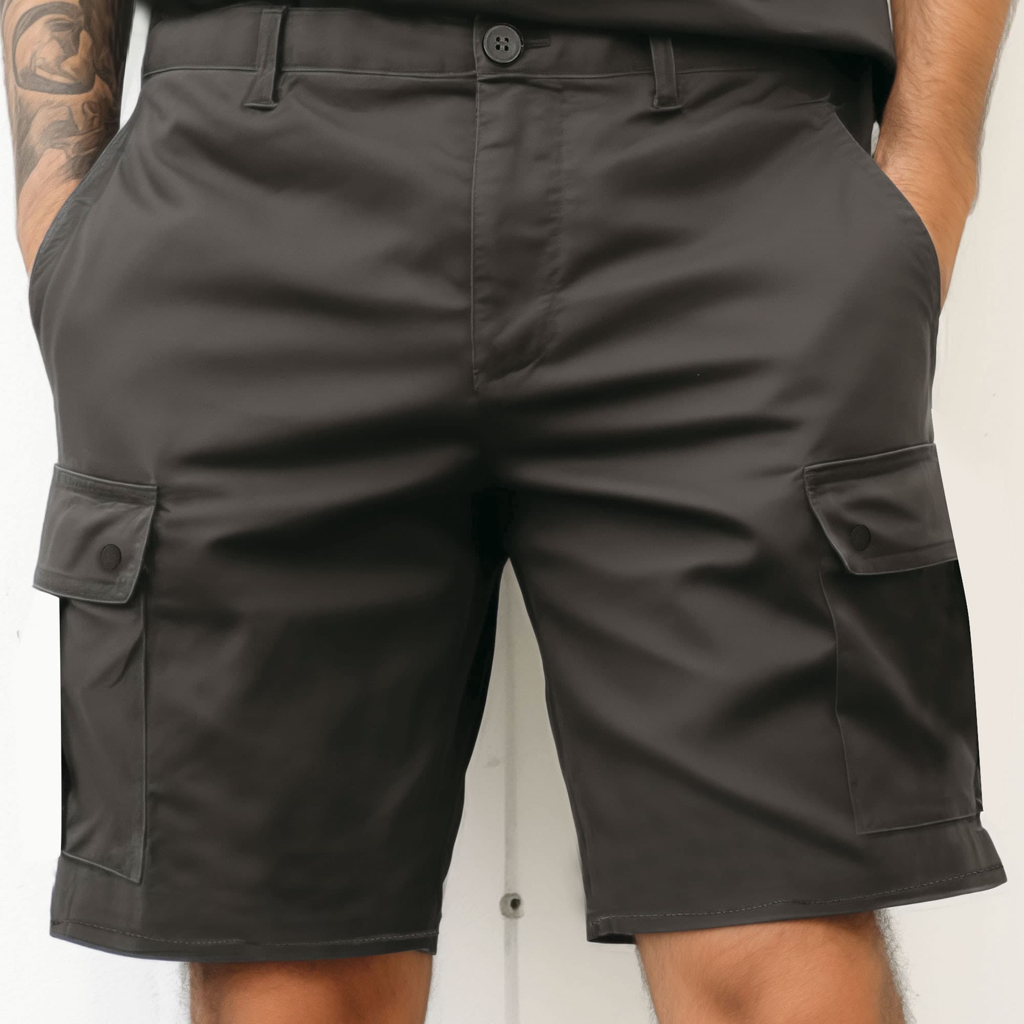 Bermuda cargo coupe droite en satin polycoton 265 g/m² vert