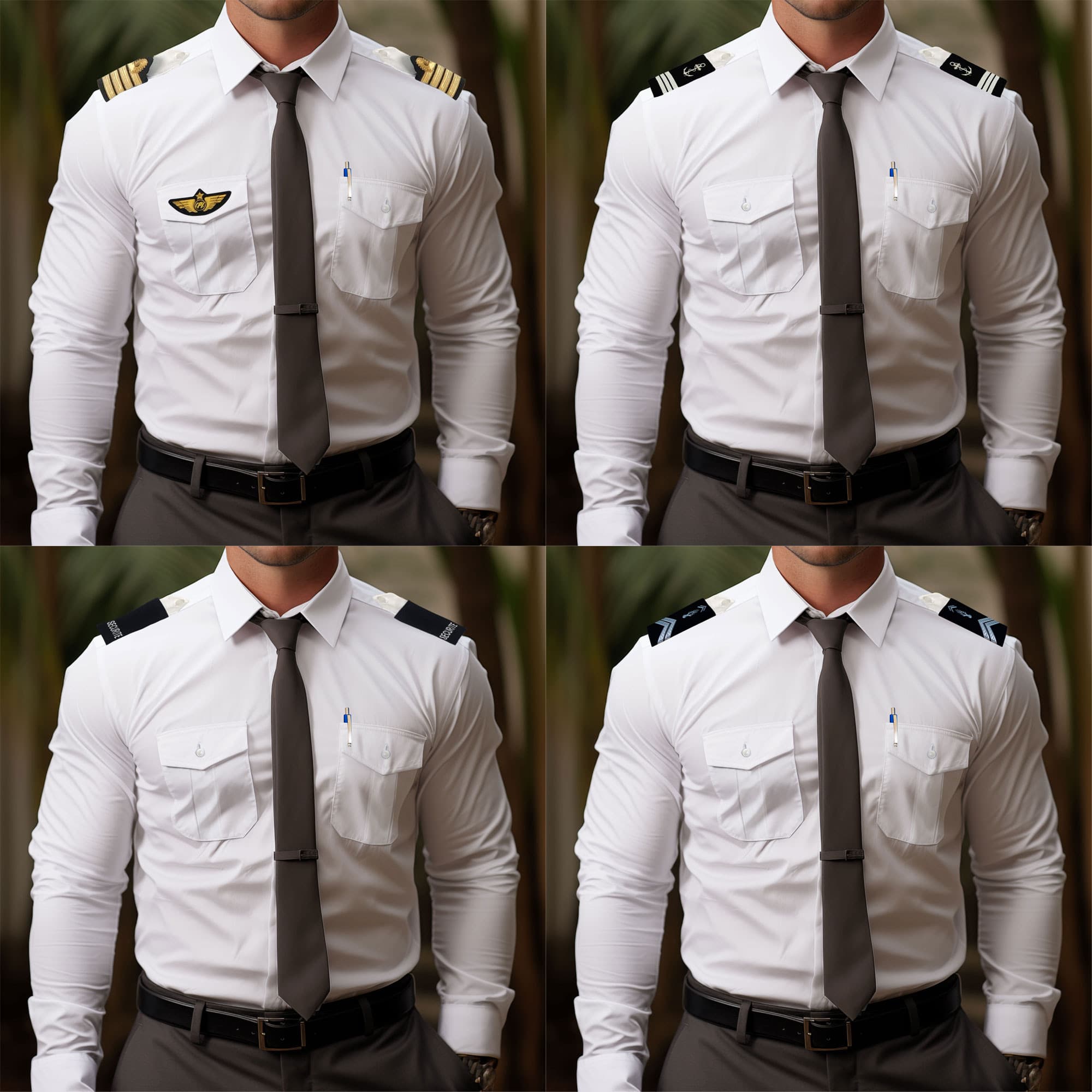 Chemise pilote manches longues à pattes d'épaules blanche