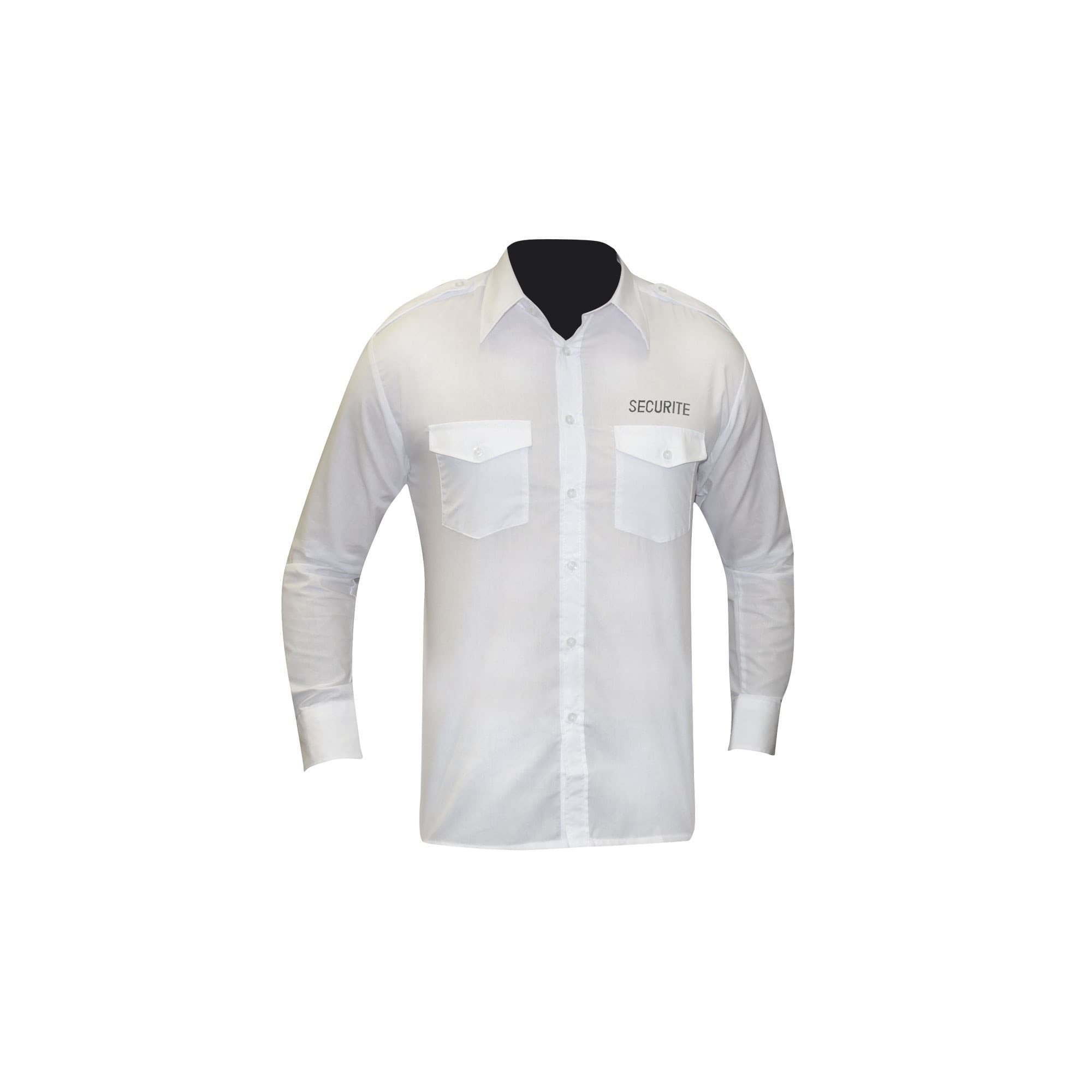 Chemise manches longues brodée Sécurité à pattes d'épaules blanche