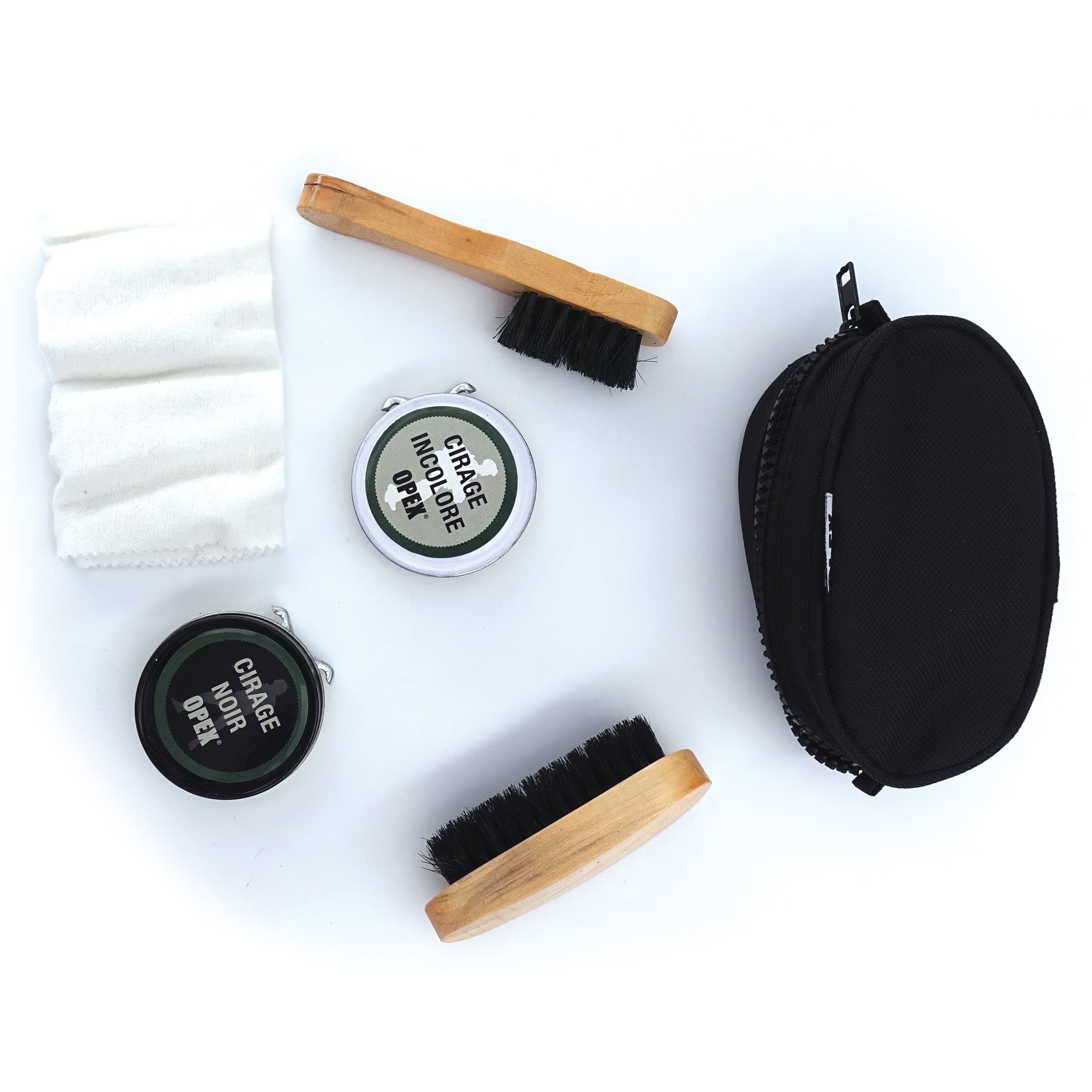 Trousse de cirage noir et incolore avec 2 brosses