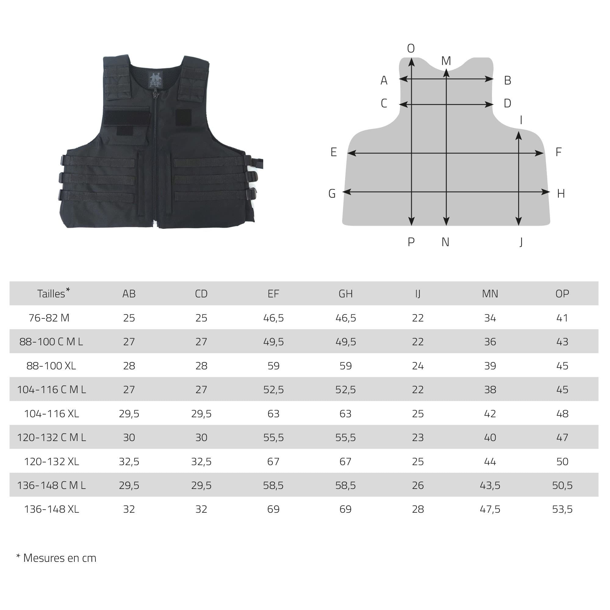 Housse de gilet pare-balles opérationnelle zip central noire