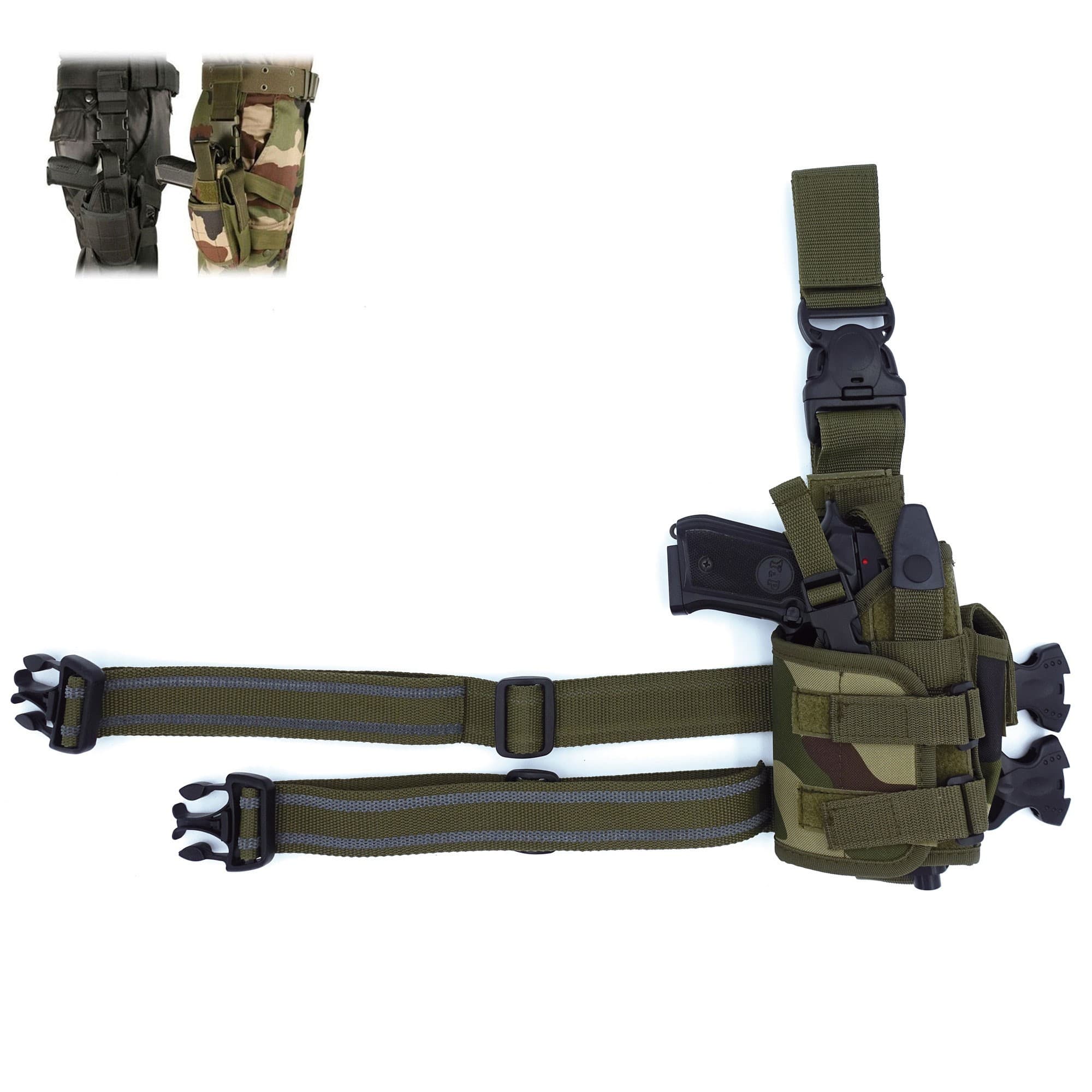 Holster de cuisse tactique pour pistolet avec porte-chargeur