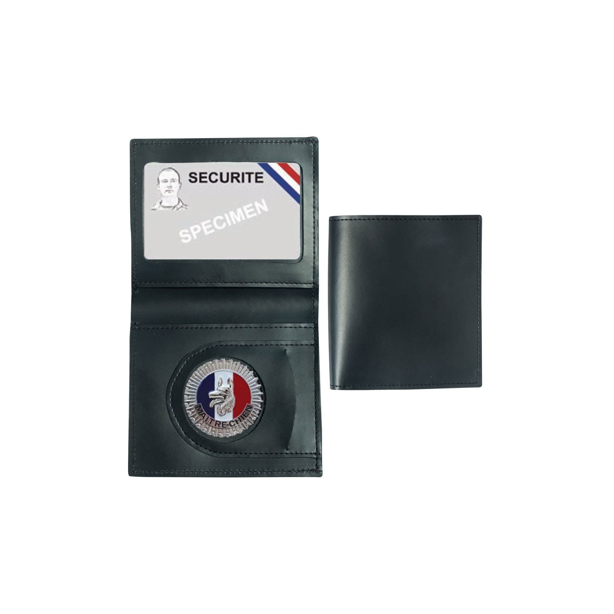 Porte-cartes cuir format CB et billets avec insigne Maître-chien