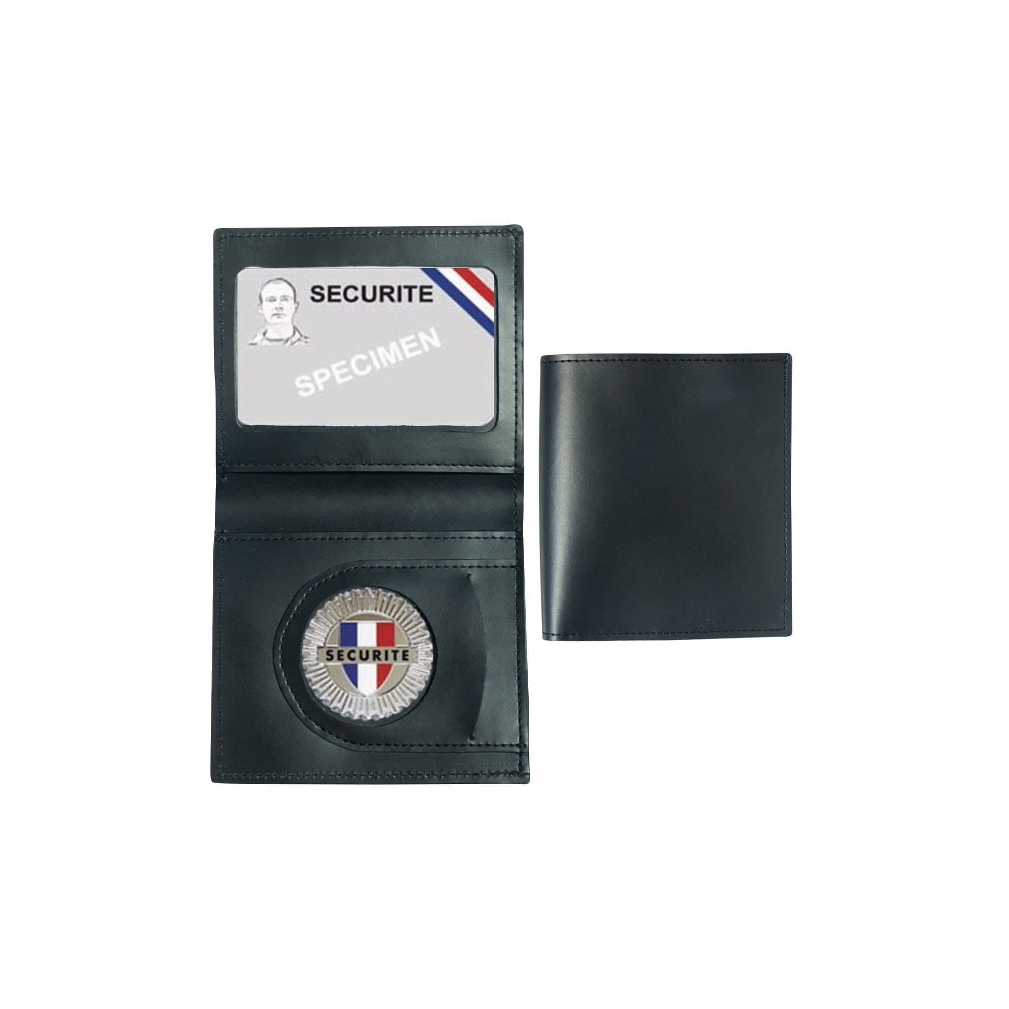 Porte-cartes cuir format CB et billets avec insigne Sécurité